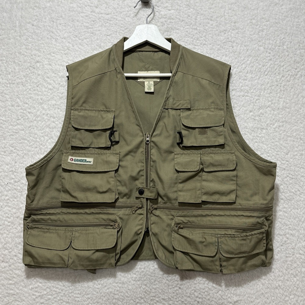 Gander Mountain Fly Fishing Vest Olive Khaki‎ Utility Pockets Size XL